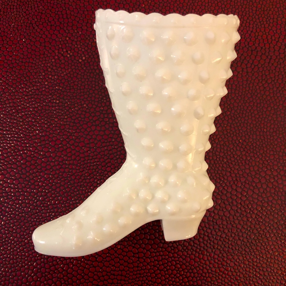 Vintage Fenton Hobnail Milk Glass Ladies Victorian Shoe Boot Figurine
